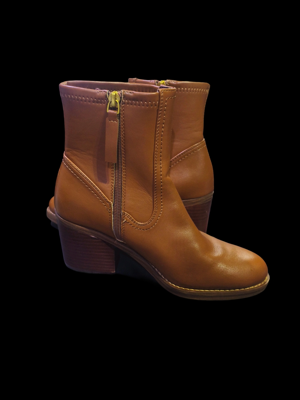 Franco Sarto Tan Leather Ankle Booties with Side Zip